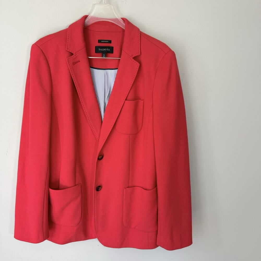 Talbots Blazer Womens Size 14 Red Aberdeen 2 Button Notch Lapel Soft Knit Cotton